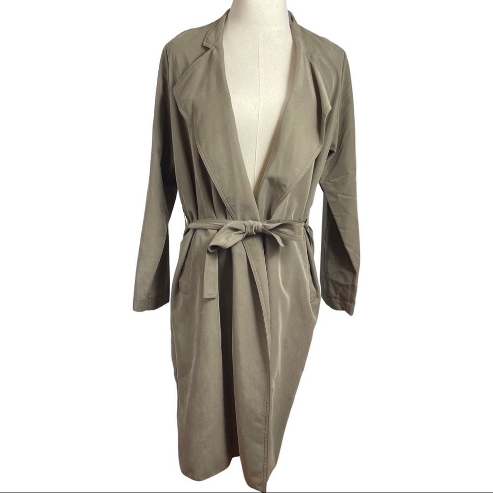AMERICAN APPAREL Dylan khaki green/tan/beige wrap thin trench coat